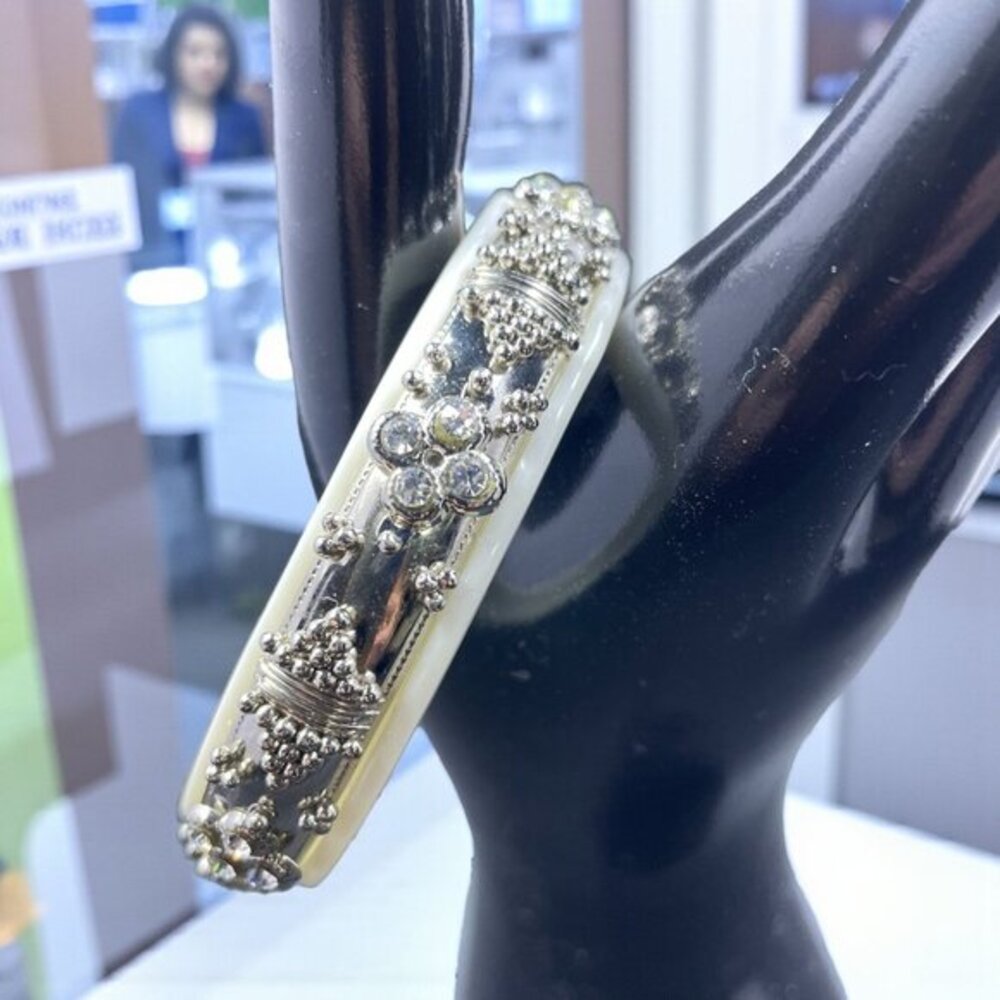 Ivory Color Silver Crystal Bangle Bracelet Vintage Glam Boho‎ Elegant Jewelry